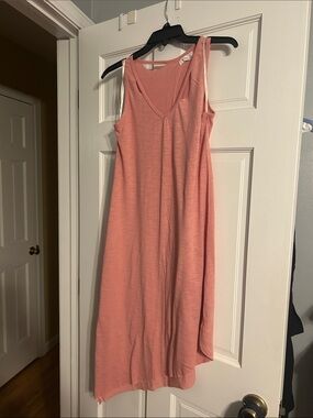 Exist Coral Sleeveless V-Neck Midi Dress. Somewhat sheer and asymmetrical.